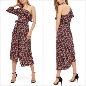 Topshop Print Ruffle One Shoulder Midi Dress Sz 4